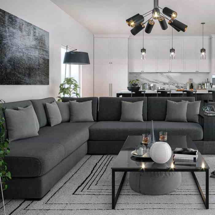 Wohnzimmer einrichten mit grauer couch