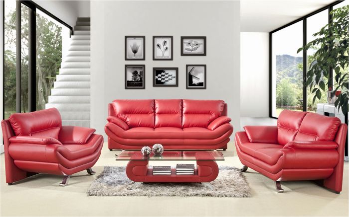 Wohnzimmer einrichten rotes sofa