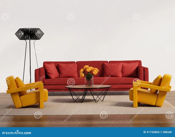 Wohnzimmer einrichten rotes sofa